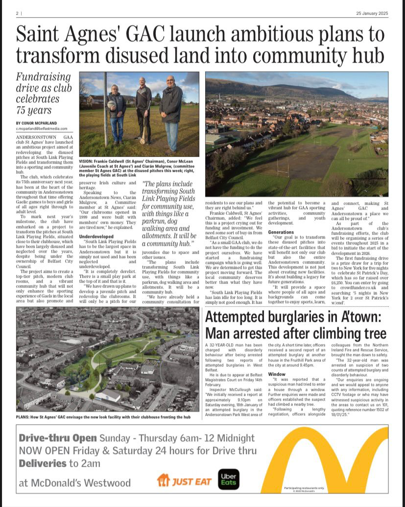 St Agnes GAC Club Development Plan newspaper article
