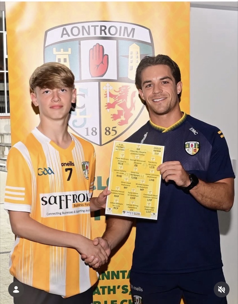 James Johnson receiving his Antrim Schools All Star award